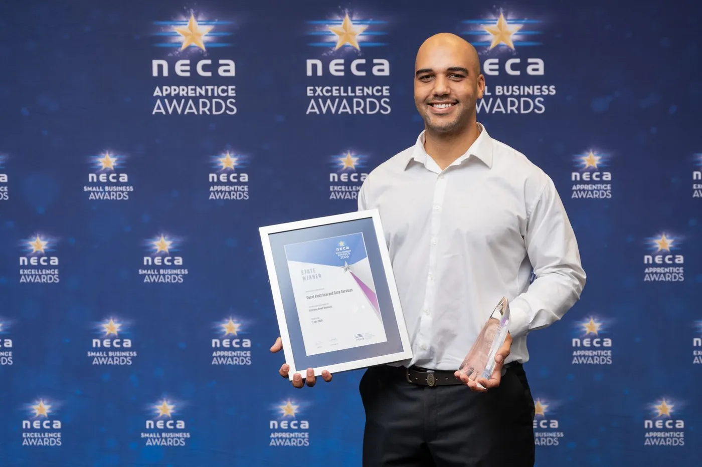 Ajuma Adams with the NECA 2026 award