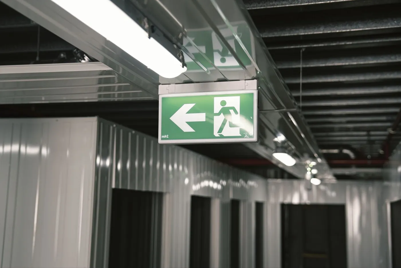 Exit lighting in a storage corridor
